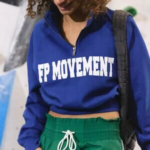 Free People FP Movement For The Win Logo Half Zip Cropped Sweater